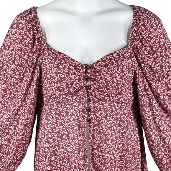 Anthropologie Bucketlist Women L Boho Maxi Top Smocked Back Bishop Sleeve Blouse - Picture 8 of 16